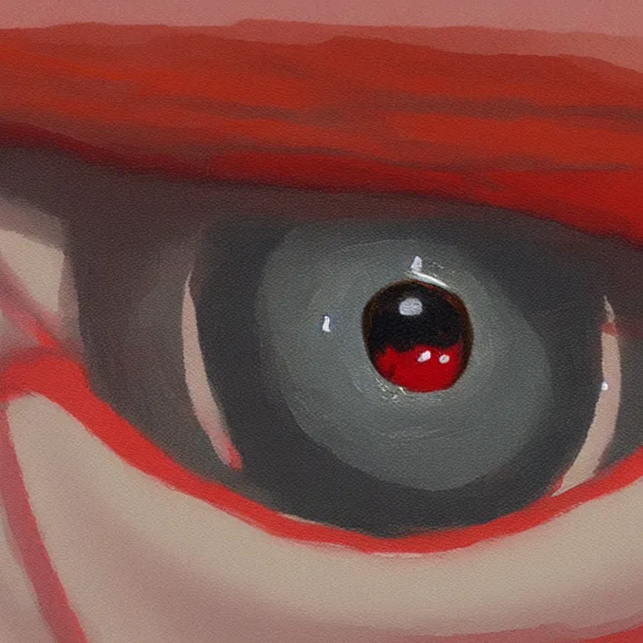 Image similar to a very detailed closeup painting of an eyeball with red veins, very small brushstrokes, in the style of edward hopper and enrico tammekand on artstation and awele benedict on artstation, 4 k,