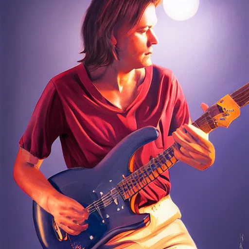 Prompt: portrait of a robert palmer model playing guitar, D&D, beautiful, realistic, cinematic lighting, fantasy digital painting