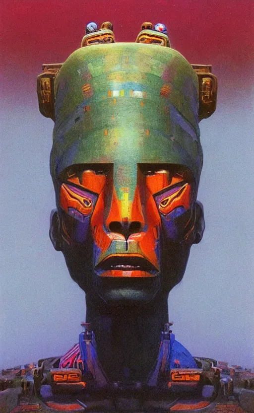 Prompt: portrait of mecha african tribal chief, symmetrical, dramatic lighting, colourful, art by zdzislaw beksinski,