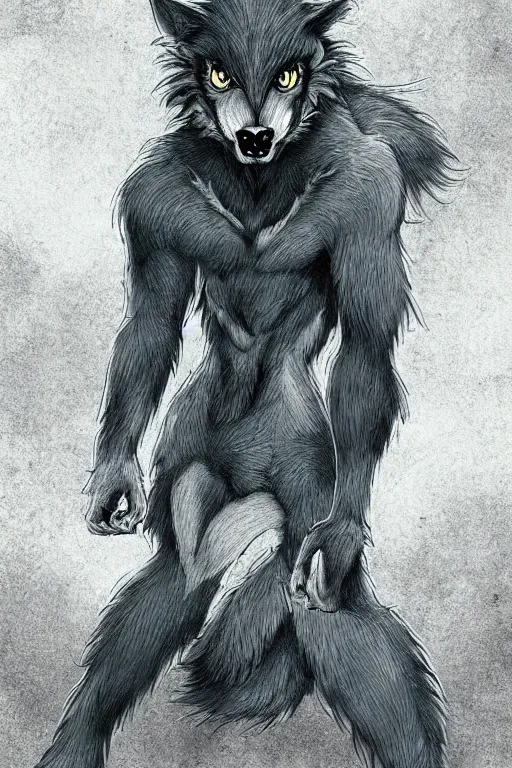 Prompt: a werewolf, fursona!!!!, by kawacy, trending on furaffinity, full body, furry art