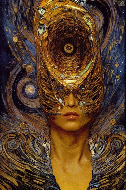 Image similar to character art the contra bill rizer, by karol bak, jean deville, gustav klimt, and vincent van gogh, trickster, enigma, destiny, poe's angel, surreality, inspiration, muse, otherworldly, fractal structures, arcane, ornate gilded medival icon, spirals