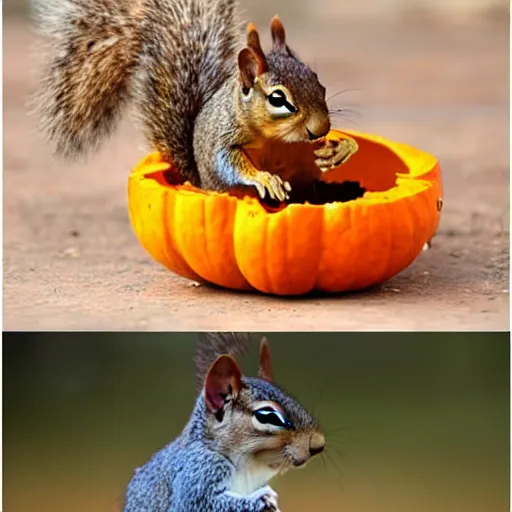 Image similar to squirrel with pumpkin head