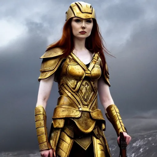 Image similar to full body photo of karen gillan as a valkyrie warrior