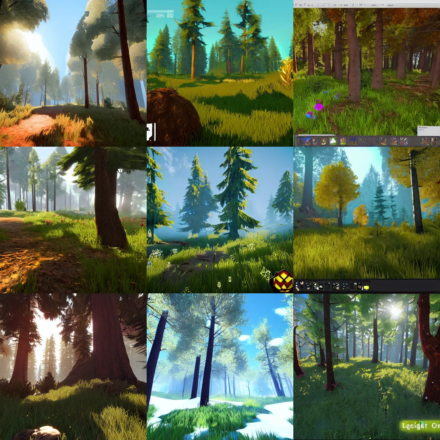 Prompt: bright day in old forest, unity engine