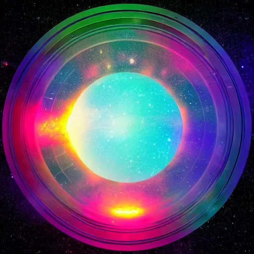 Image similar to The universe in a cube in a circle in a triangle Octane & Unreal Engine 4 & f1.4 Photography.