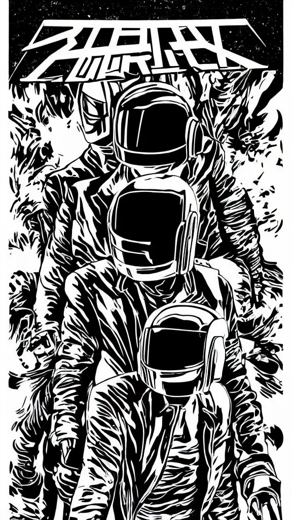 Image similar to Daft Punk logo by mcbess, full colour print, Techno concert advert, DAFT PUNK CONCERT 24 Aout 2022