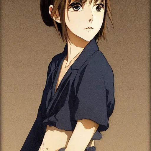 Image similar to anime emma watson by by Hasui Kawase by Richard Schmid