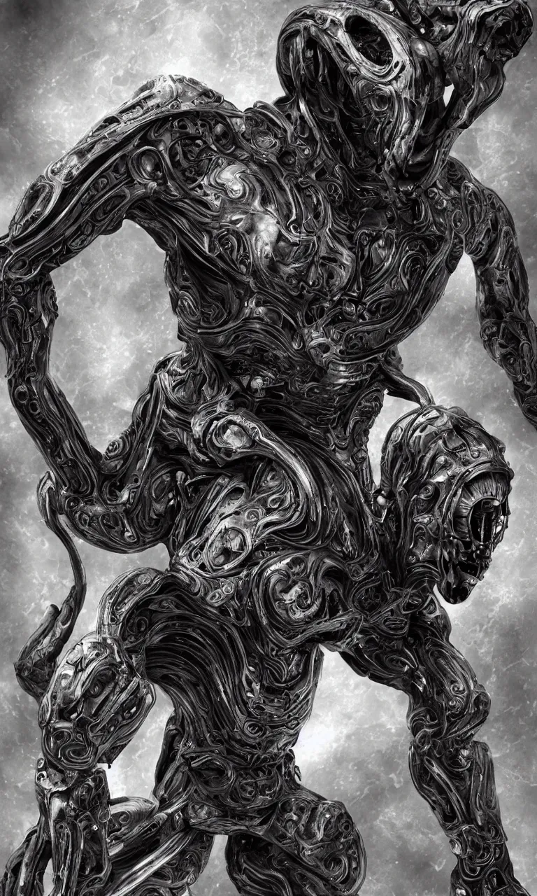 Image similar to engineer prometheus face by Artgerm, xenomorph alien, highly detailed, symmetrical long head, smooth marble surfaces, detailed ink illustration, raiden metal gear, cinematic smooth stone, deep aesthetic, concept art, post process, 4k, carved marble texture and silk cloth, latex skin, highly ornate intricate details, prometheus, evil, moody lighting, hr geiger, hayao miyazaki, indsutrial Steampunk