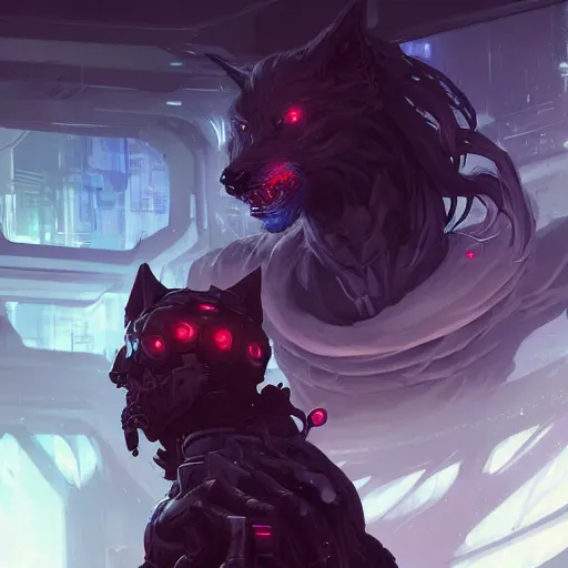 Image similar to portrait of a cybernetic werewolf, cyberpunk concept art by pete mohrbacher and artgerm and wlop and greg rutkowski and deathburger, digital art, highly detailed, intricate, sci-fi, sharp focus, Trending on Artstation HQ, deviantart, unreal engine 5, 4K UHD image