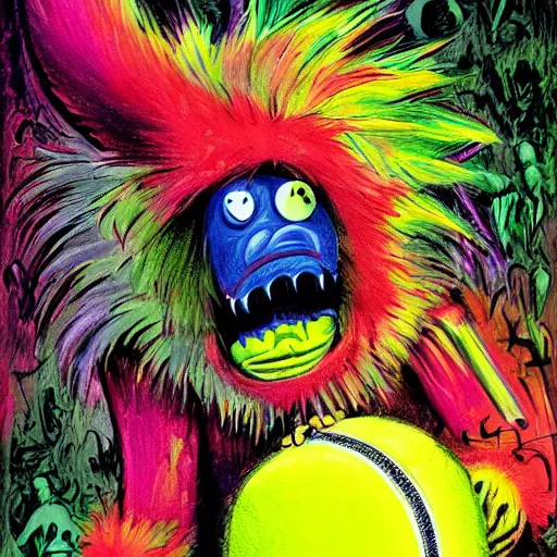 Image similar to a tennis ball monsters, colorful, digital art, fantasy, magic, chalk, trending on artstation, ultra detailed, professional illustration by basil gogos