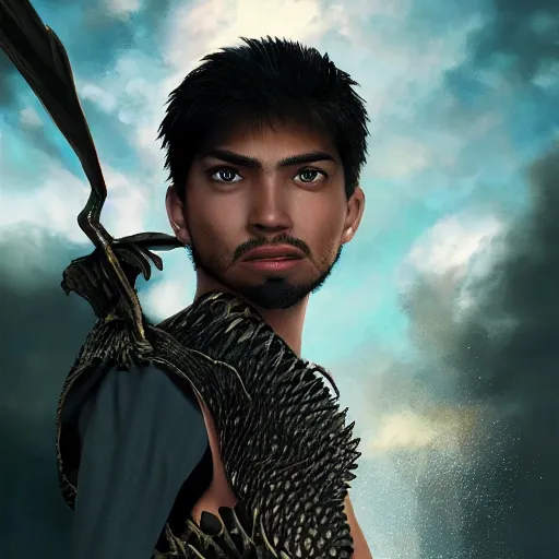 Prompt: anime of young puerto rican man with facial hair, brown eyes, full body, reptile armor, by shinichiro watanabe, hyper realistic, dark fantasy detailed, high definition insanely detailed, bitter wide angle lens glow in the dark