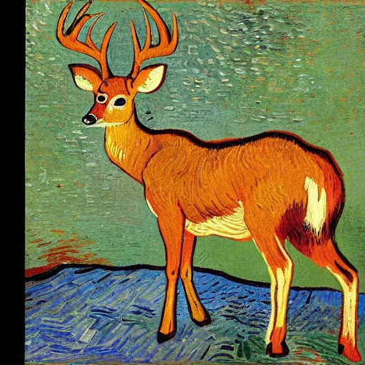 Image similar to deer writing a book painted by vincent van gogh