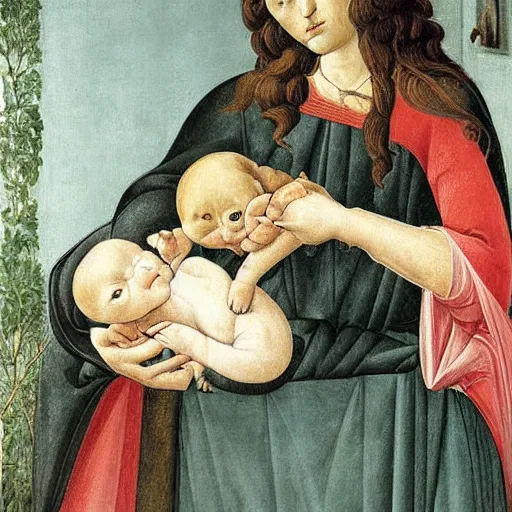 Image similar to baby kitten, portrait birth of vemus botticelli