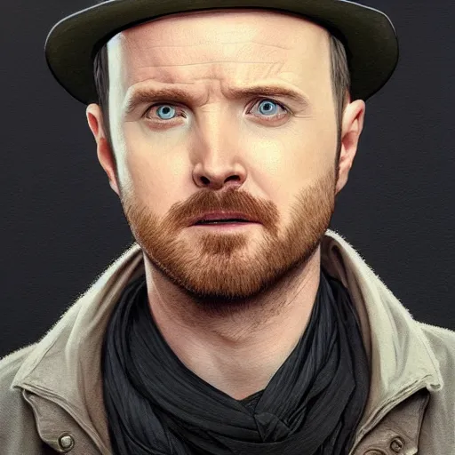 Prompt: portrait of Aaron Paul as Heisenberg, elegant, intricate, headshot, highly detailed, digital painting, artstation, concept art, sharp focus, illustration, art by artgerm and greg rutkowski and alphonse mucha