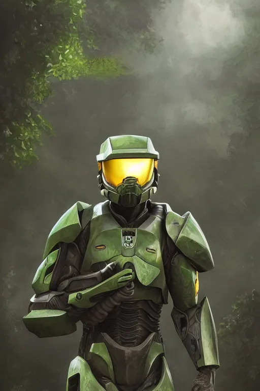Image similar to victreebel pokemon playing as master chief, oil on canvas, intricate, 8 k highly professionally detailed, hdr, cgsociety