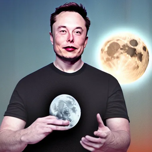 Image similar to elon musk holding the moon, digital art