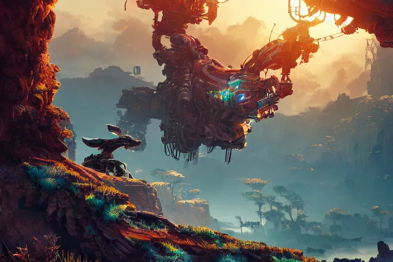 Image similar to bristleback machine mecanical creature robot of horizon forbidden west horizon zero dawn bioluminiscence global illumination ray tracing hdr fanart arstation by ian pesty and alena aenami artworks in 4 k