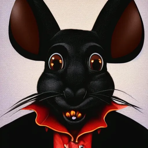 Image similar to A extremely highly detailed majestic hi-res beautiful, highly detailed head and shoulders portrait of a scary terrifying, horrifying, creepy black cartoon rabbit with scary big eyes, earing a shirt laughing in the style of Walt Disney