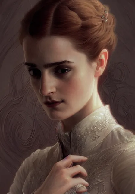 Prompt: sansa emma watson in ballroom, intricate, elegant, highly detailed, digital painting, artstation, concept art, smooth, sharp focus, illustration, art by artgerm and greg rutkowski and alphonse mucha and william - adolphe bouguereau