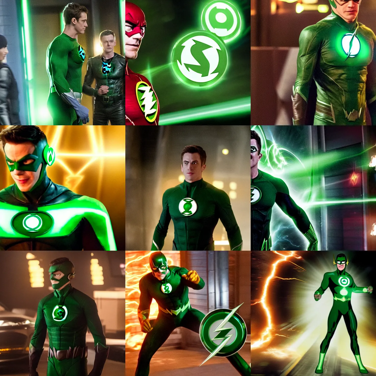 Prompt: the Green Lantern in The flash tv show episode scene