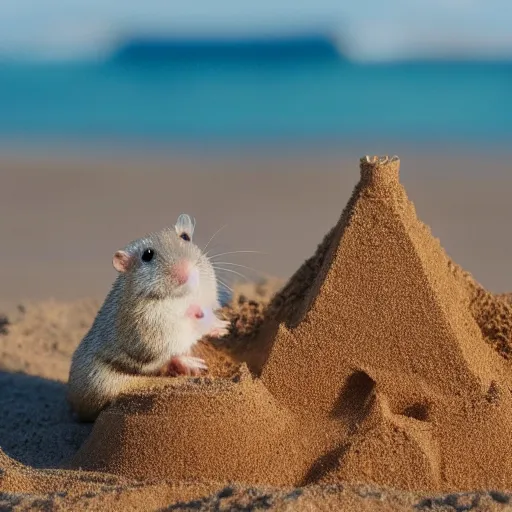 Image similar to Photo of a hamster making a big sandcastle, highly-detailed 4K award-winning