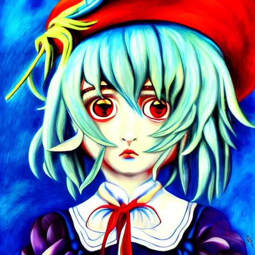 Image similar to cirno from touhou project in the style of salvador dali, painting, detailed, fine art, cute