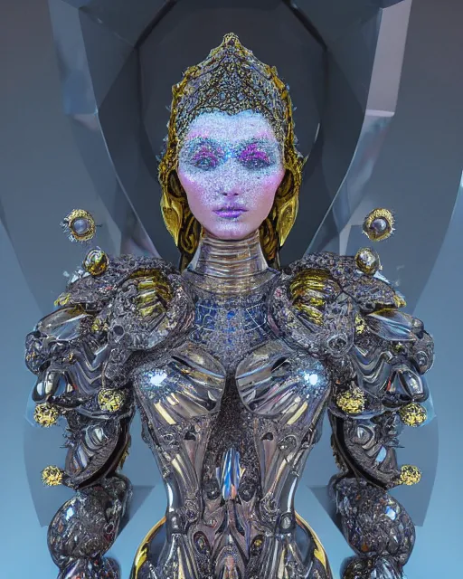 Prompt: a highly detailed metahuman 4 k close up render of an alien goddess bella hadid monument nataraja in iris van herpen dress schiaparelli in diamonds crystals swarovski and jewelry iridescent in style of alphonse mucha gustav klimt trending on artstation made in unreal engine 4