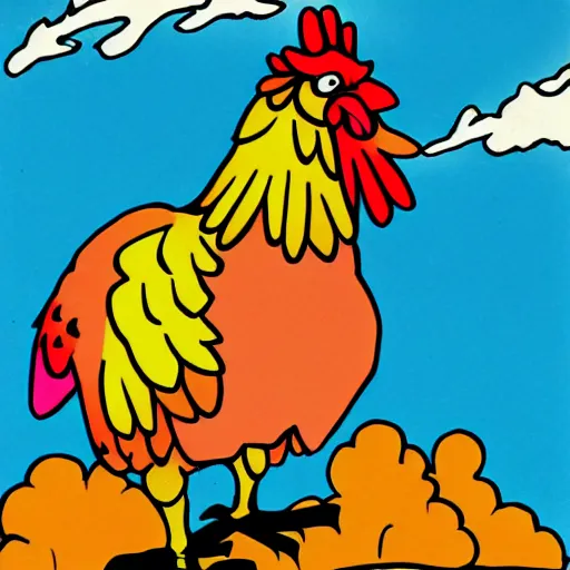 Image similar to colorful sky chicken, In the style of Hayao Miyzaki