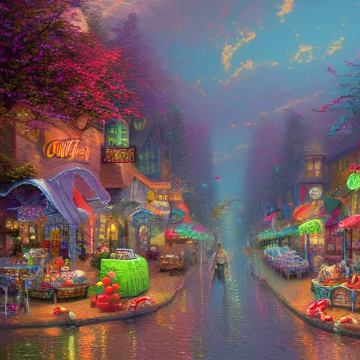 Prompt: a world of candy by thomas kinkade, trending on artstation, hdr