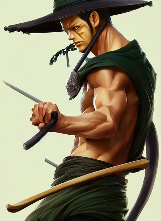 Image similar to ultra realistic illustration, handsome zoro. intricate, elegant, highly detailed, digital painting, artstation, concept art, smooth, sharp focus, illustration, art by artgerm and greg rutkowski and alphonse mucha and wlop