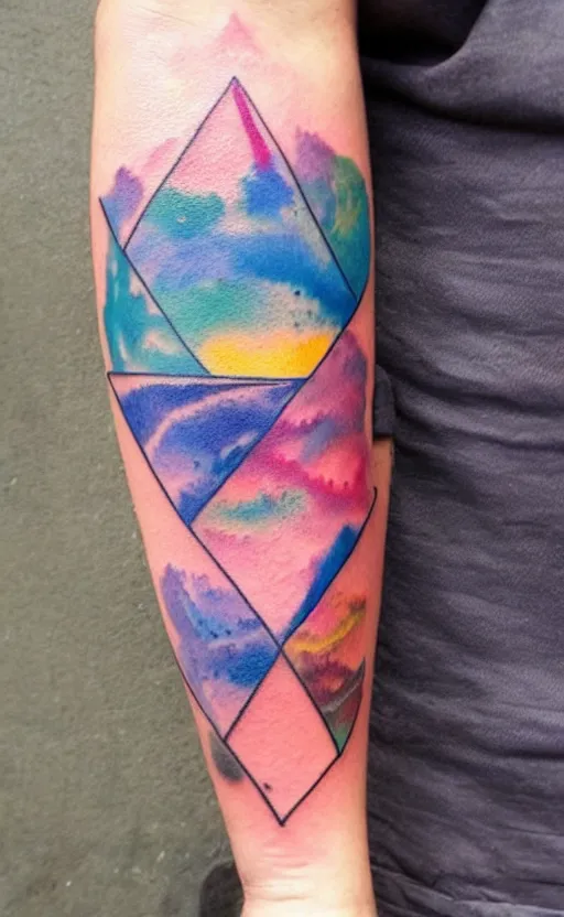 Image similar to watercolor tattoo design of the solar system and triangles