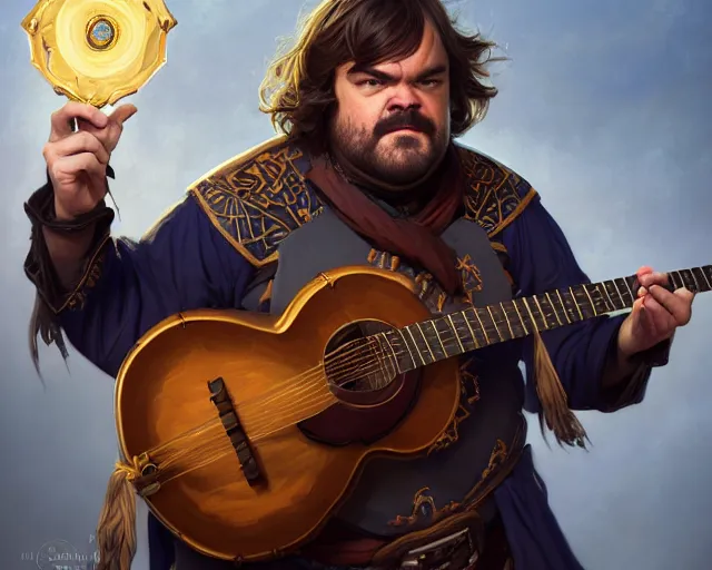 photography of jack black as a bard with a guitar | Stable Diffusion