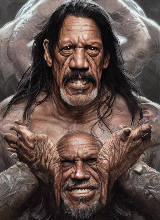 Image similar to Portrait of Danny Trejo, marvel comics, dark, intricate, highly detailed, smooth, artstation, digital illustration by Ruan Jia and Mandy Jurgens and Artgerm and Wayne Barlowe and Greg Rutkowski and Frank Frazetta