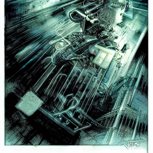 Prompt: Accelerationism technological subversion by Julie Dillon by Tim Bradstreet, bright tones, abstract