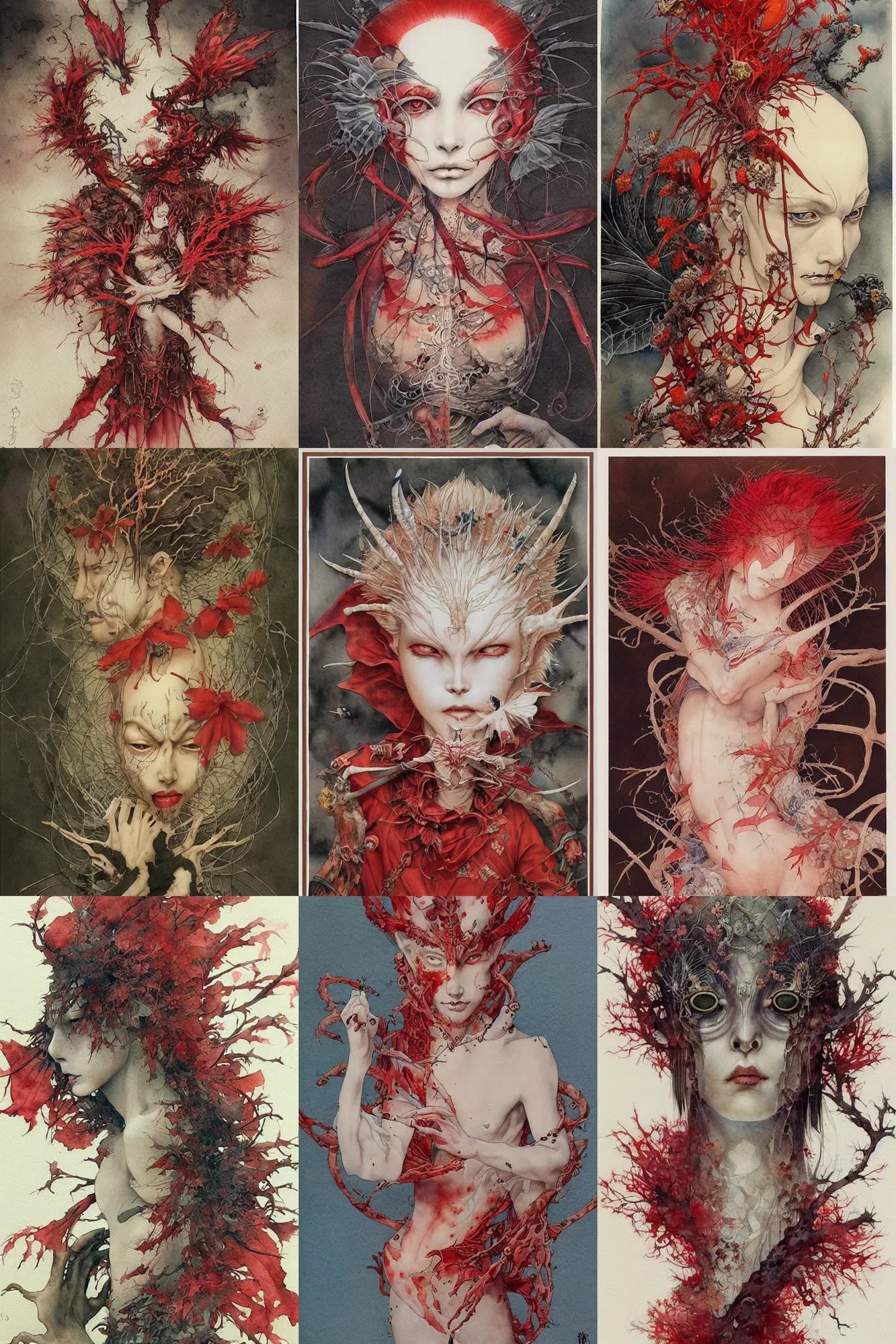 Prompt: watercolor painting by brain froud, dave dorman, takato yamamoto, red