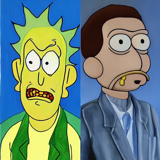 Prompt: high quality high detail painting by lucian freud, hd, portrait of rick and morty