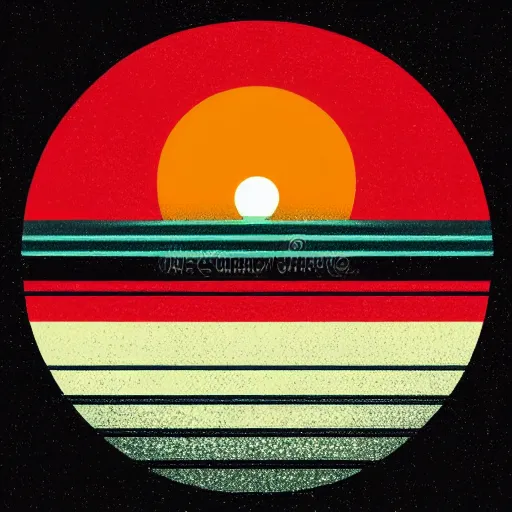 Image similar to a retro vector based illustration about a sunset on the ocean by Mike magnolia, negative space is allowed, black ink on white background, smooth curves