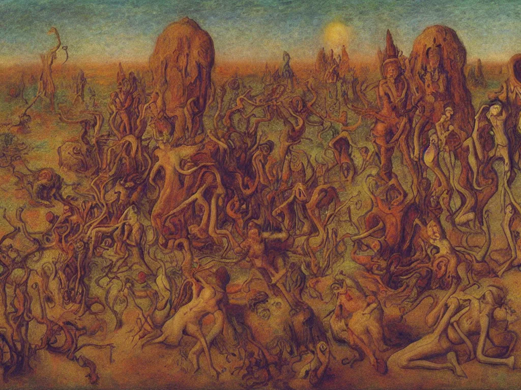 Image similar to the wacky sailors in the vapid ayahuasca desert realm. painting by monet, alex grey, bosch, jan van eyck, beksinski, alfred kubin