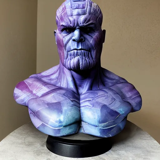 Prompt: a marble statue of Thanos