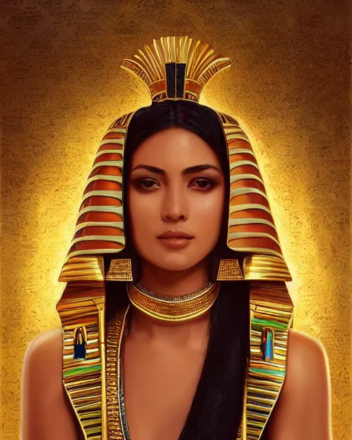 Prompt: Jessica Kahawaty as a beautiful egyptian princess, gorgeous, portrait, Symmetrical, powerful, intricate, beautiful, masterpiece, elegant, volumetric lighting, back lighting, dramatic lighting, highly detailed, artstation, sharp focus, illustration, Artgerm, Jean-Léon Gérôme , ruan jia