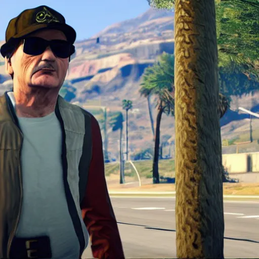 Image similar to bill murray as the protagonist of gta 5, screenshot