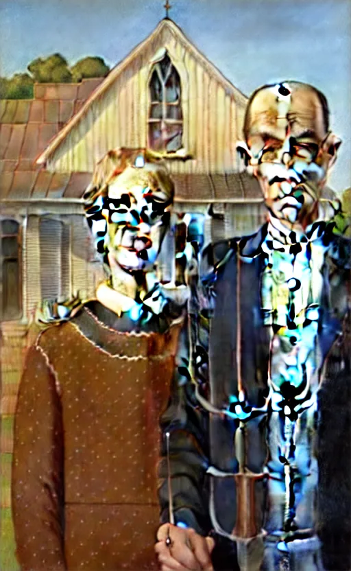 Prompt: American Gothic by Grant Wood in the style of GTA V