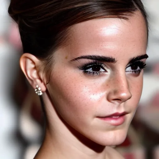 Prompt: a woman who is a combination of emma watson and kim kardashian, close - up