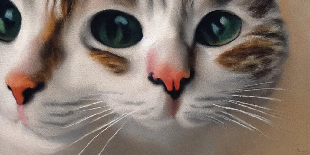 Prompt: oil painting of a very disappointed cat. hyperrealistic detail.