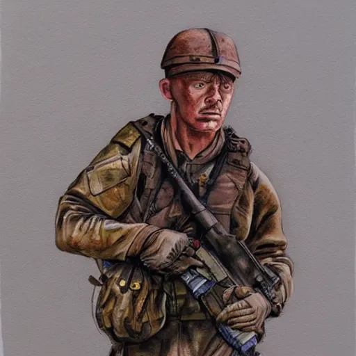 Prompt: Weary jarhead. Gouache. Award winning.