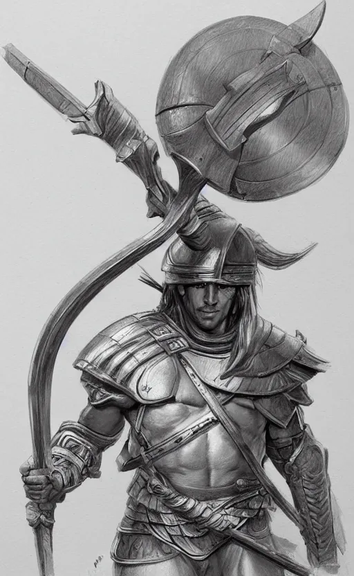 Image similar to highly detailed painting of achilles holding a spear and wearning a helmet, a pencil sketch by jesper ejsing, trending on artstation, high fantasy, loose pencil sketch, sketchy, concept art, cinematic, white space