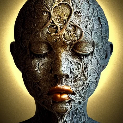 Image similar to face portrait of a beautiful woman, 150 mm, anatomical, flesh, flowers, mandelbrot fractal, veins, arteries, symmetric, intricate, golden ratio, full frame, microscopic, elegant, highly detailed, ornate, ornament, elegant , luxury, beautifully lit, ray trace, octane render in the style of peter Gric , alex grey and Romero Ressendi