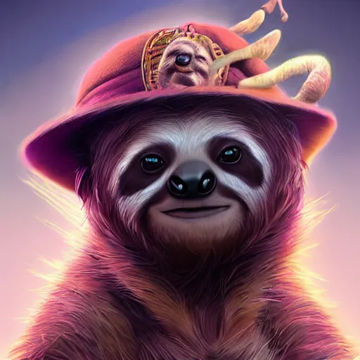 Prompt: epic professional digital airbrushed portrait art of a cute baby sloth dressed as a magician,, best on artstation, cgsociety, wlop, Behance, pixiv, cosmic, epic, stunning, gorgeous,, masterpiece by Dorian Cleavanger and Stanley Lau,