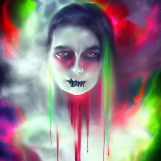 Prompt: Vampire made of colorful smoke, hazy, atmospheric, inspiring digital art, award winning, artstation,