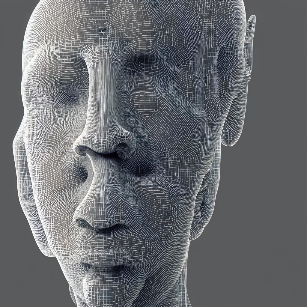 Image similar to 3 d render of a wireframe of a human head, sculpture, chrometype, liquid metal, neotribal, raytraced, volumetric lightning, 8 k, by zhelong xu